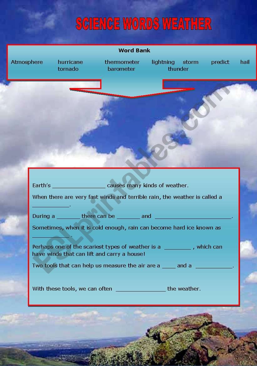 SCIENCE WORDS WEATHER worksheet