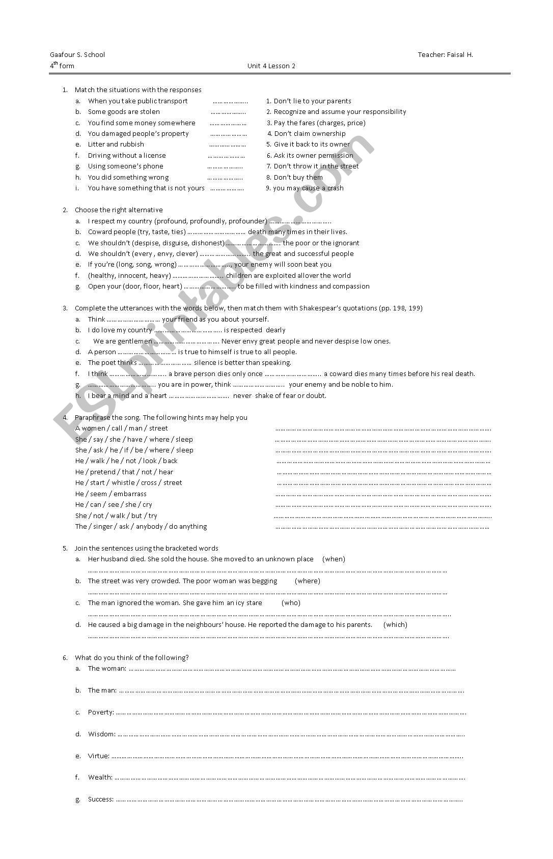 attitudes worksheet