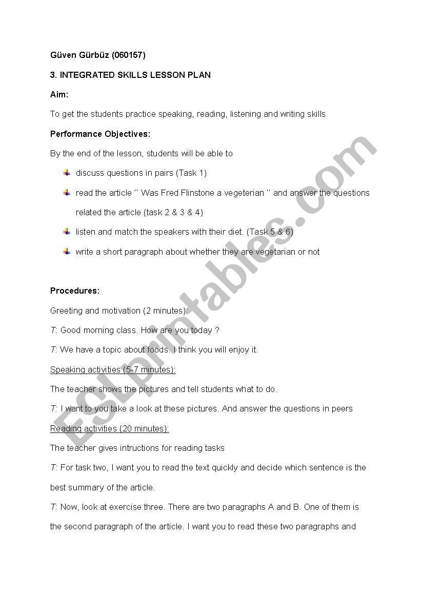 integrated skills lesson plan worksheet