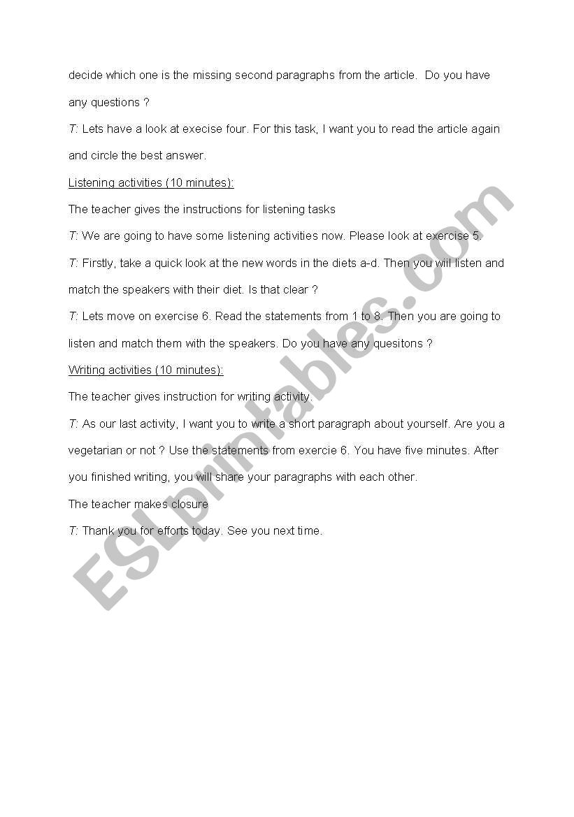 English worksheets: integrated skills lesson plan
