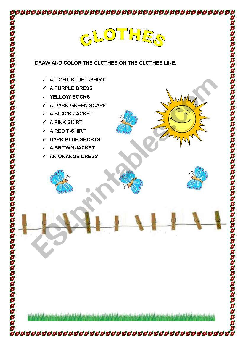 Clothes line worksheet