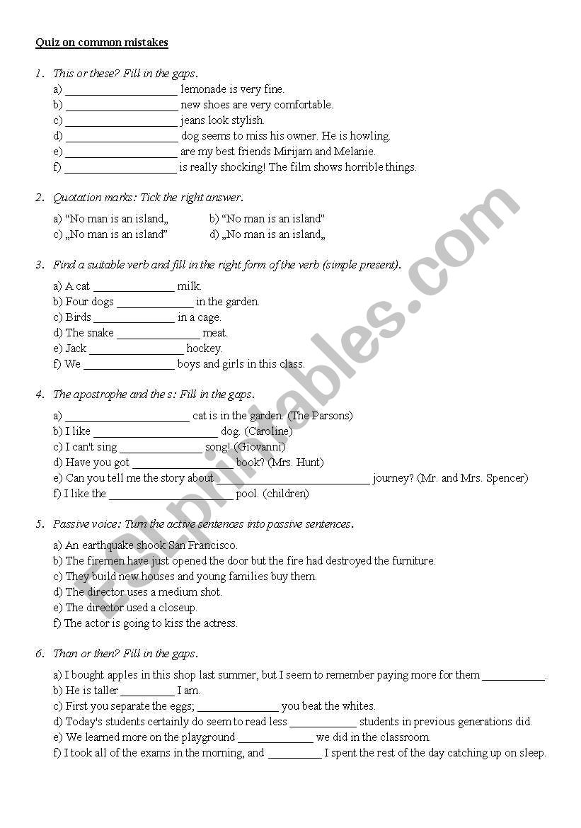 mixed exercises worksheet