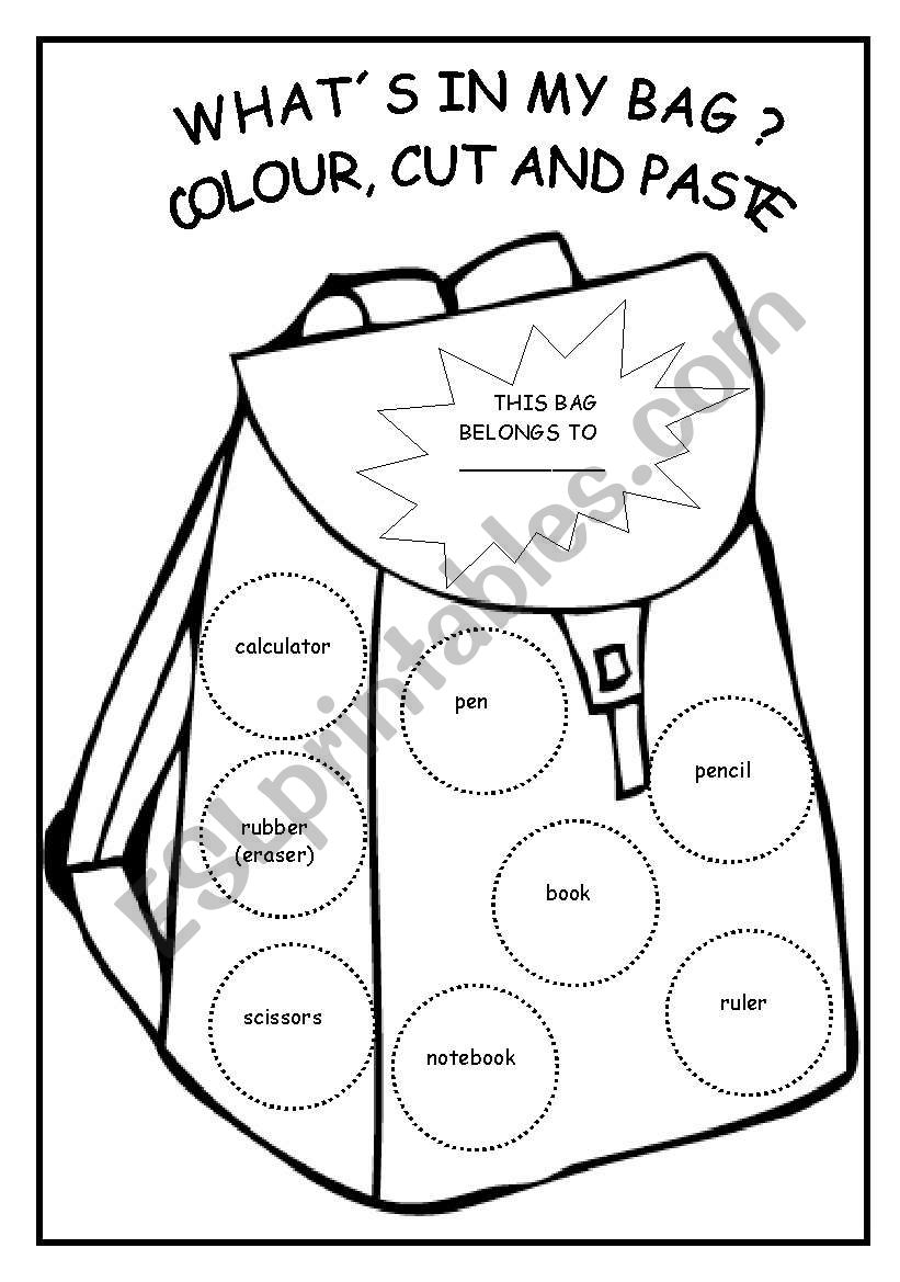 WhatÂ´s in my bag ? worksheet