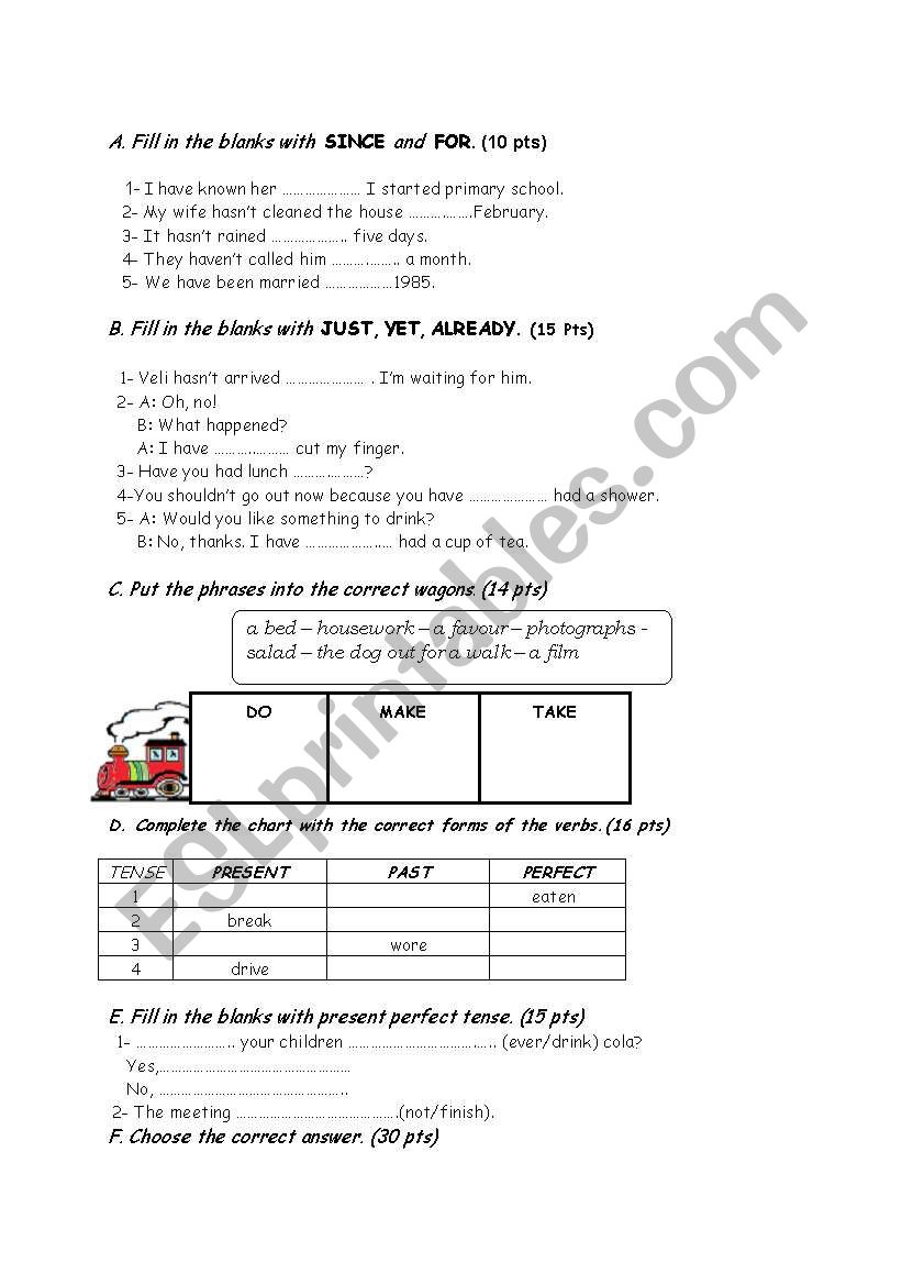 exam worksheet