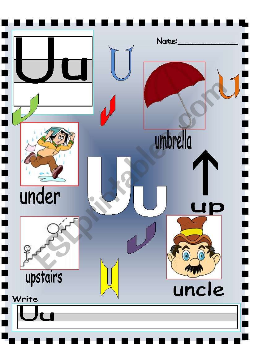 Uu -Vv Vocabulary poster and Writing practice