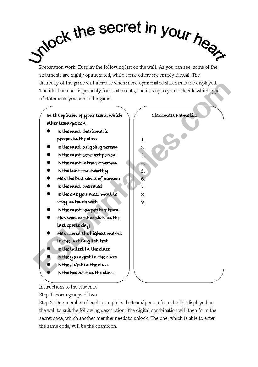 Comparative game worksheet