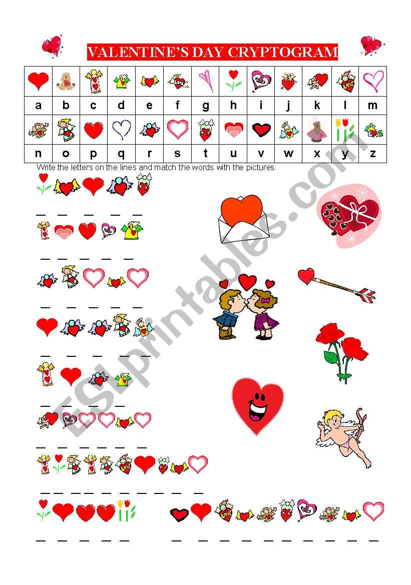 VALENTINES DAY CRYPTOGRAM worksheet