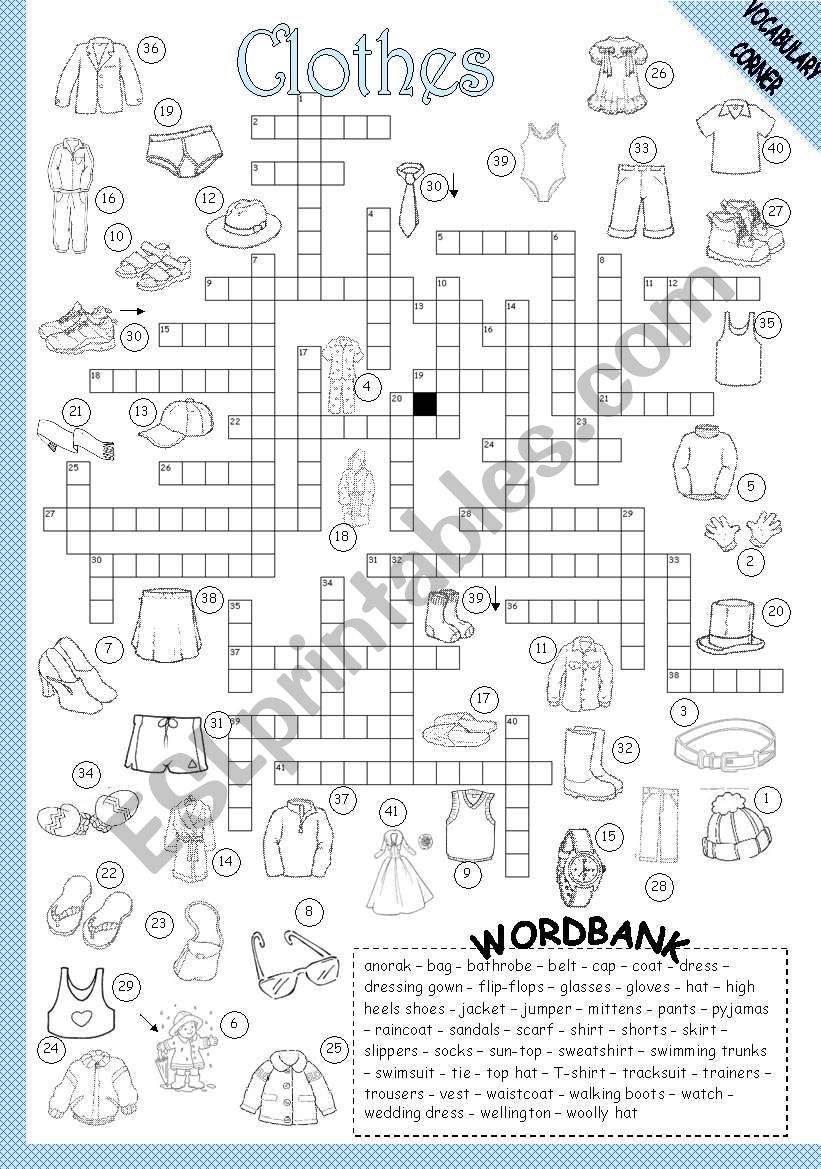 CLOTHES - CROSSWORD worksheet