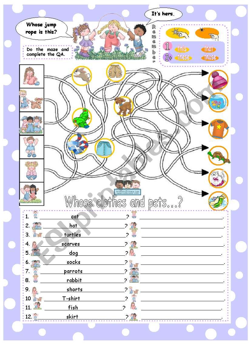 Whose... is this/that/these/those? Its / Theyre (mine). Questions with whose and demonstratives and answers with personal pronouns.