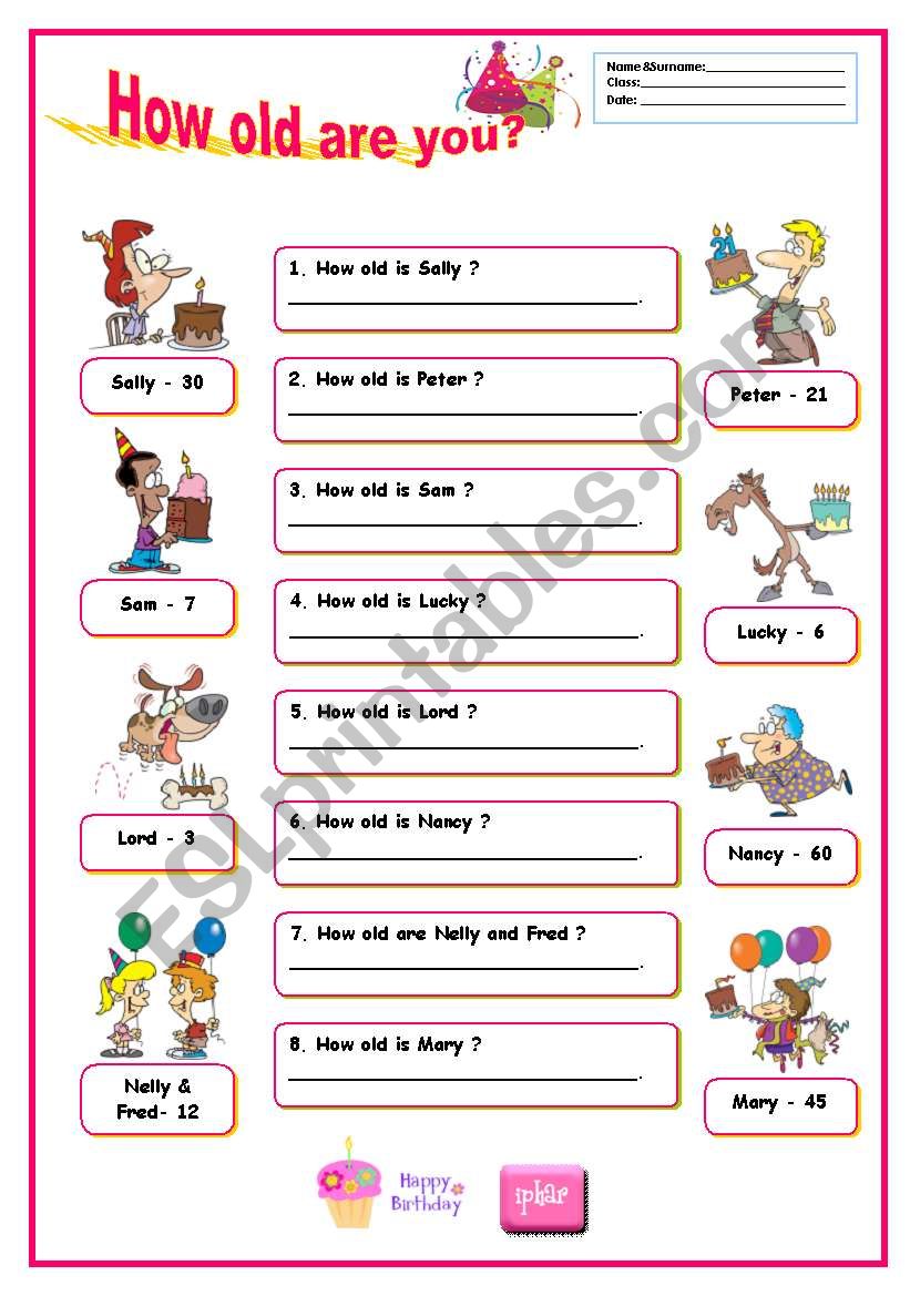asking the age.how old are you ? (answer key included ) ESL worksheet