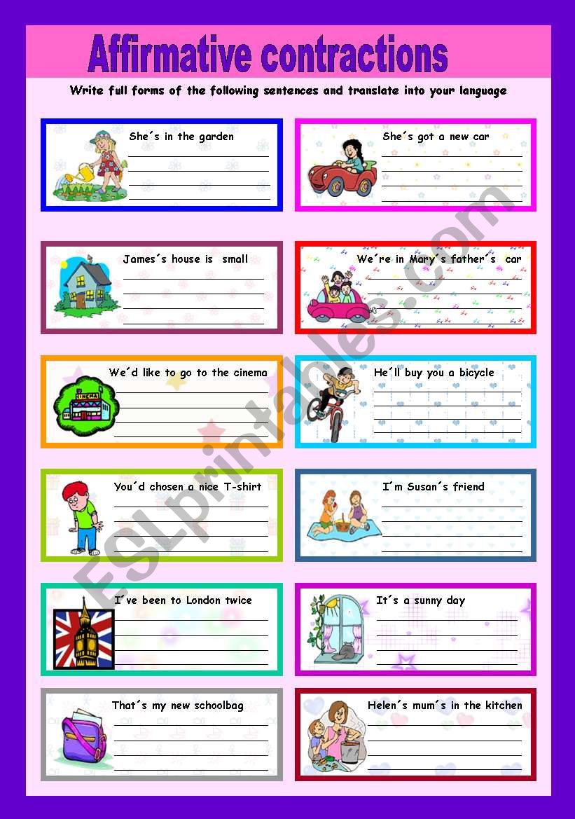 Affirmative constractions worksheet