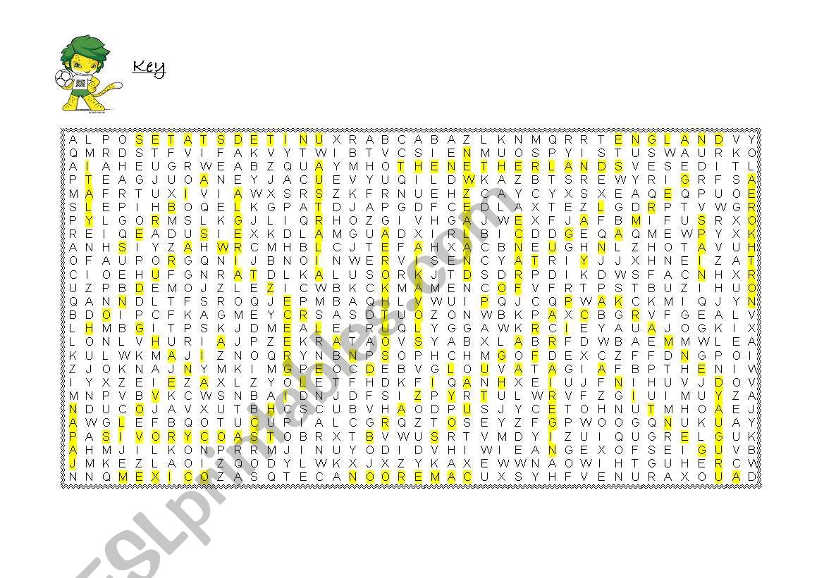 World Cup 2010 Puzzle Key worksheet