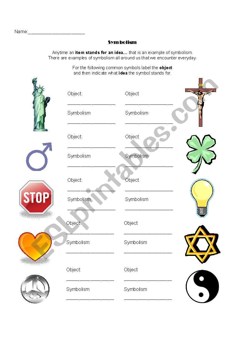 English Worksheets Symbolism WS