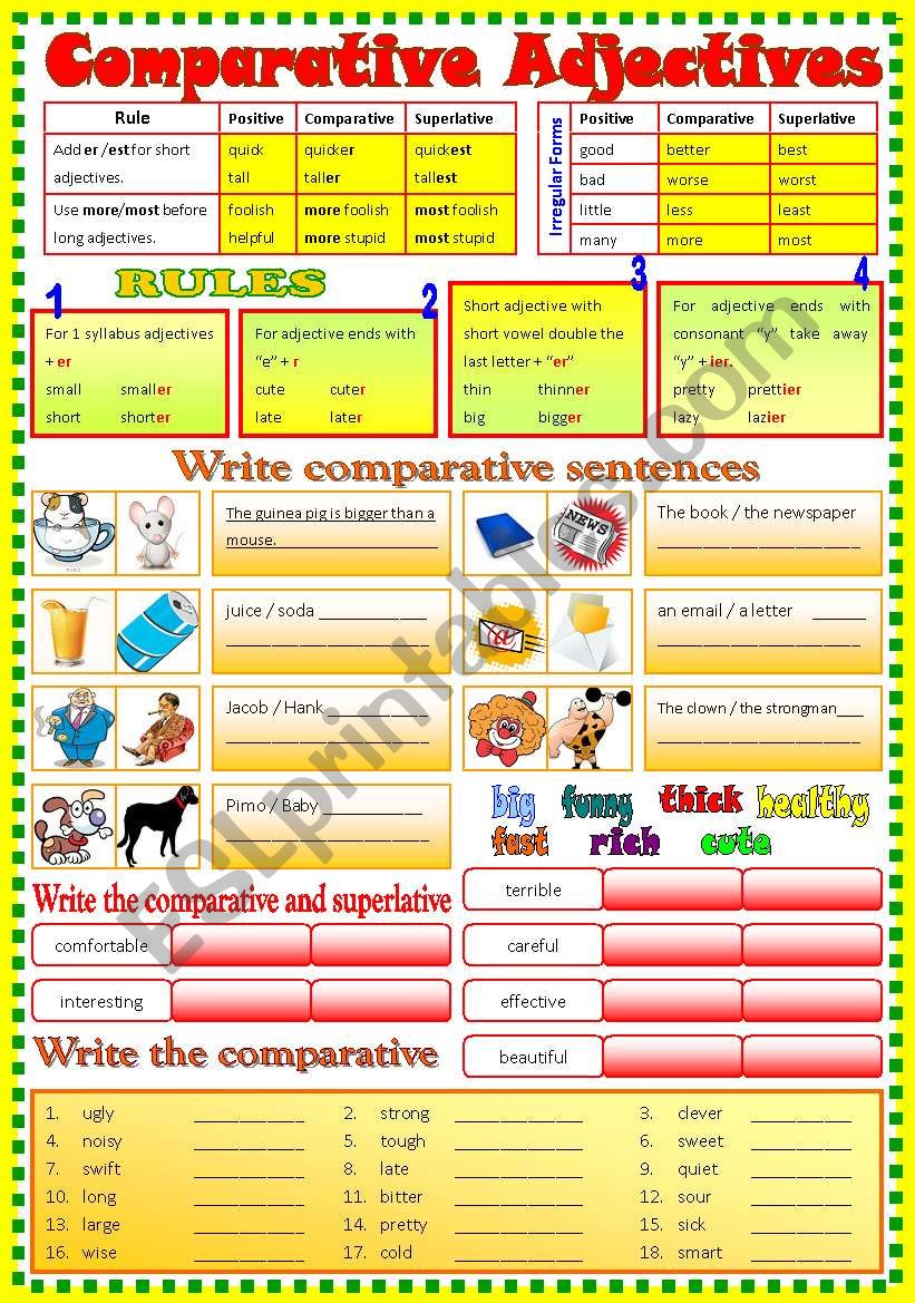 Comparative Adjective - (B/W & Keys)