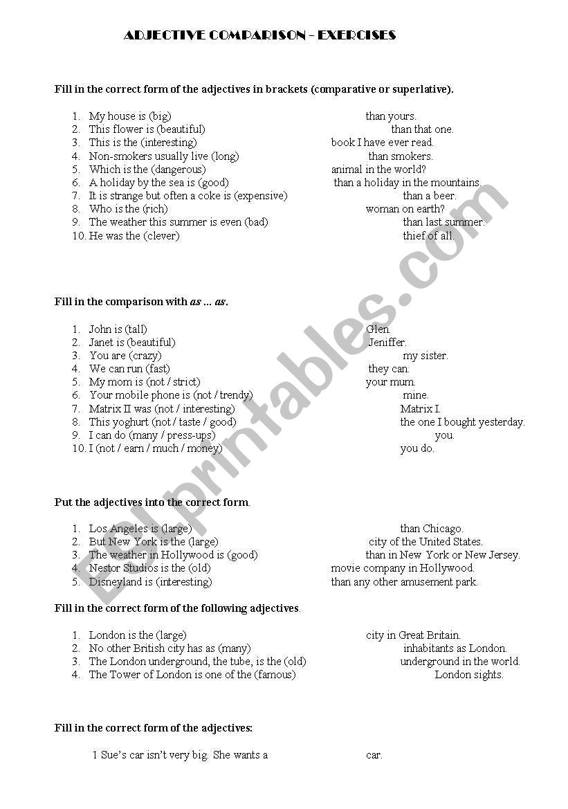 The Adjective Comparison worksheet
