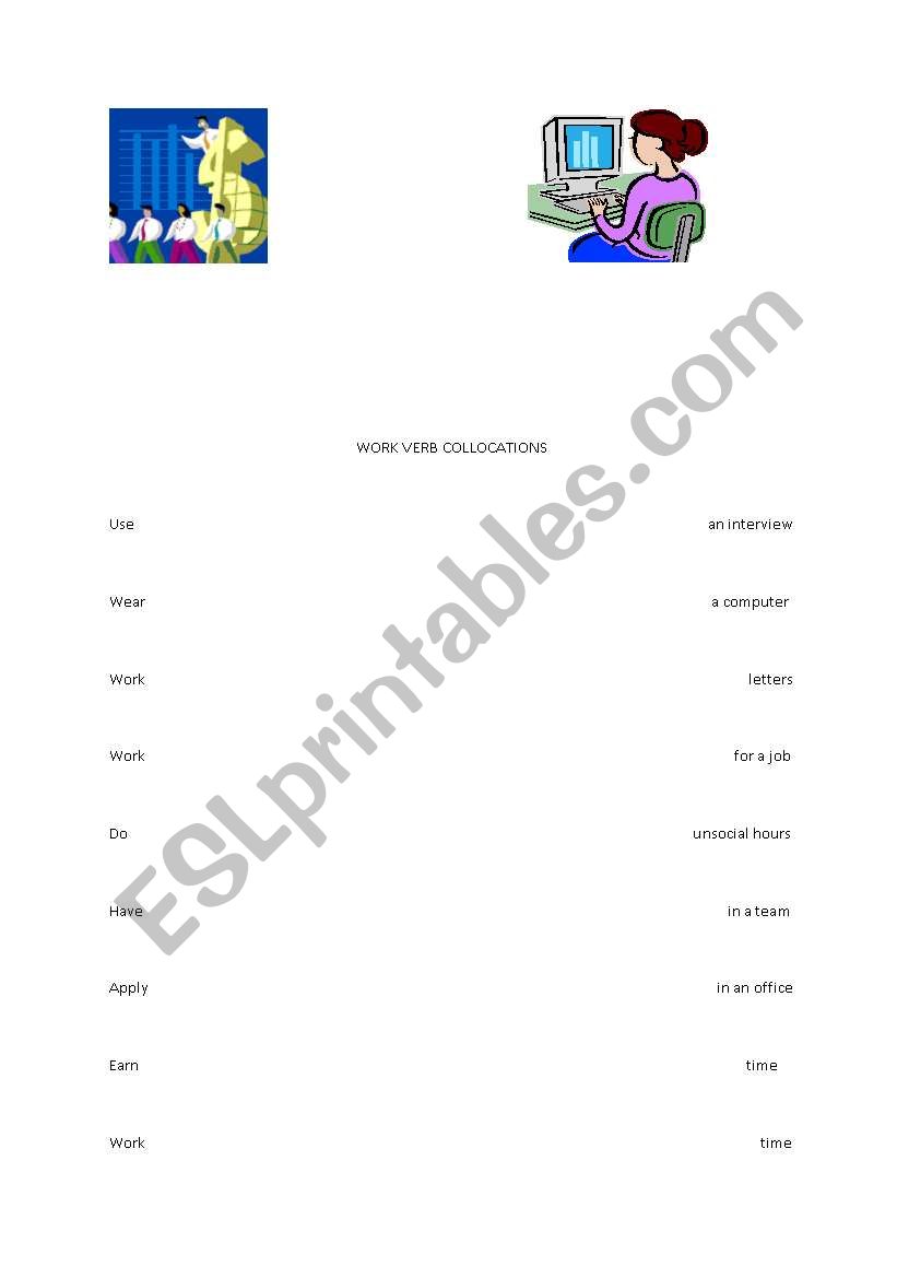 work verb collocations worksheet
