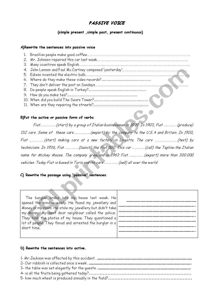 passive voice worksheet