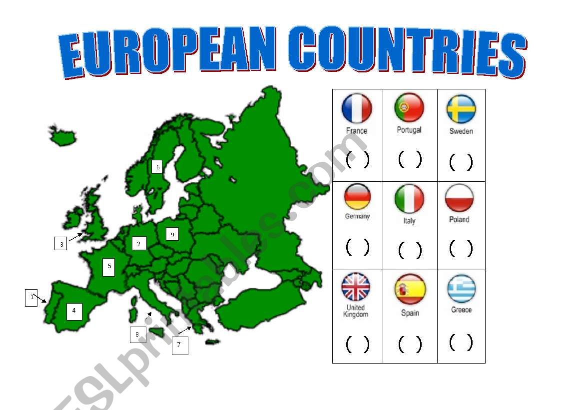 EUROPEAN COUNTRIES  worksheet