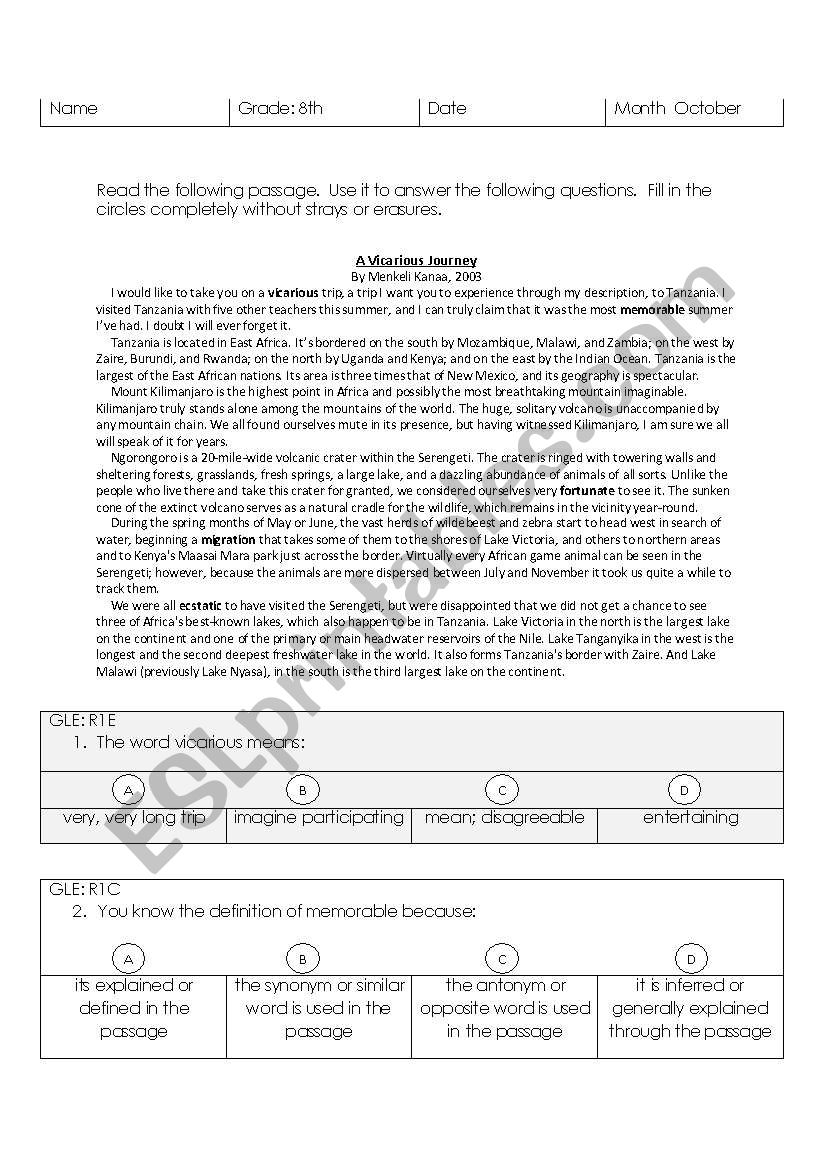 Vocabulary using Context Clues