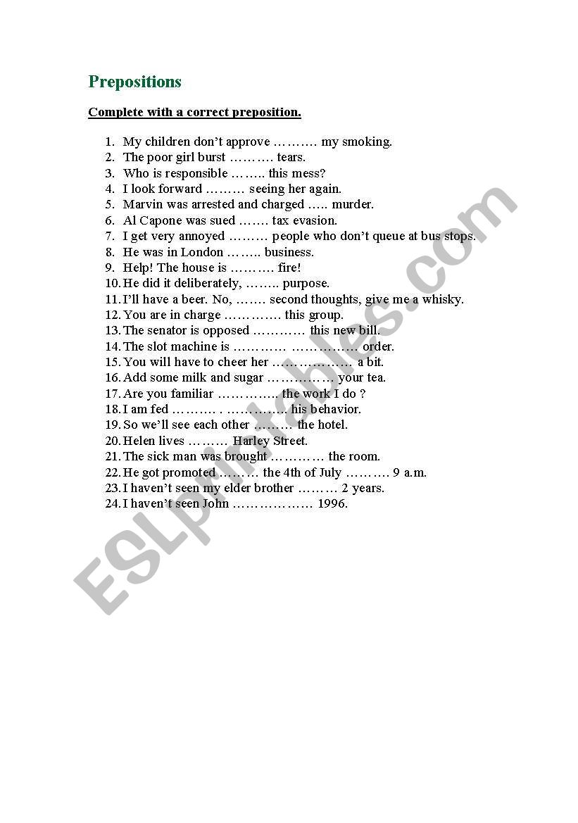 Preposition  worksheet