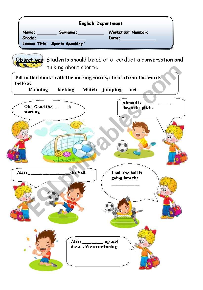 Sports speaking worksheet