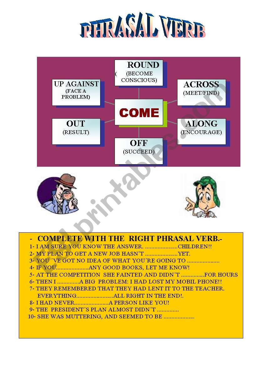 PHRASAL VERB COME worksheet