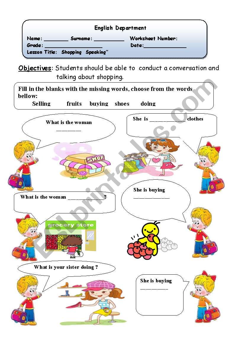 shopping  worksheet