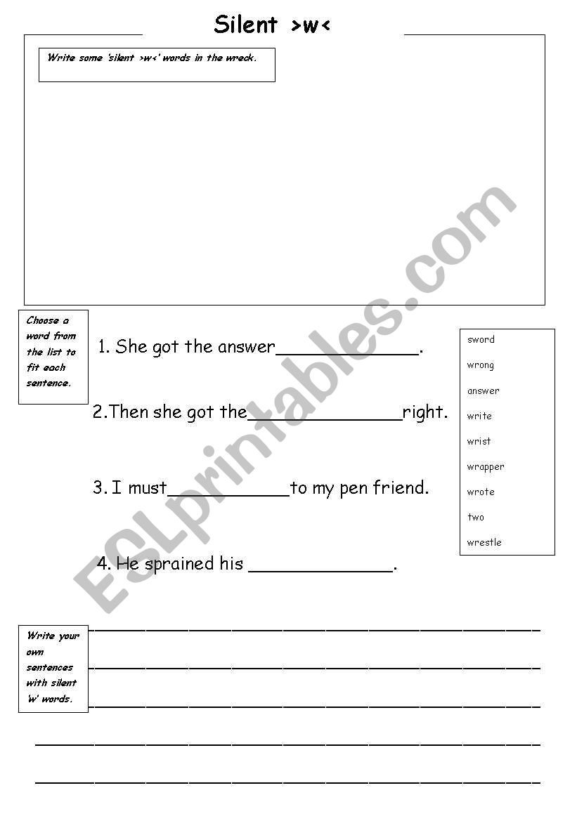 Silent >w  worksheet