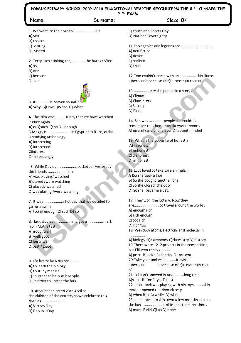 Exam for 8 th grades worksheet