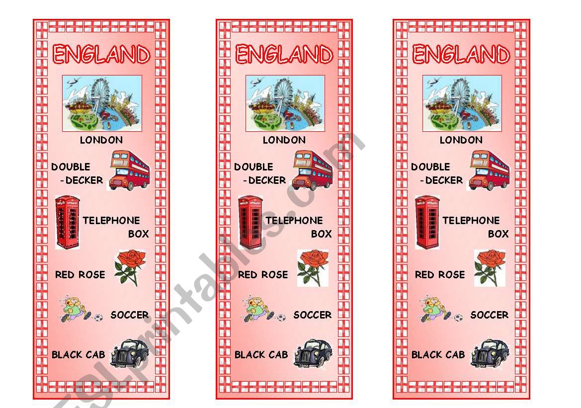 Countries Bookmark 1  England