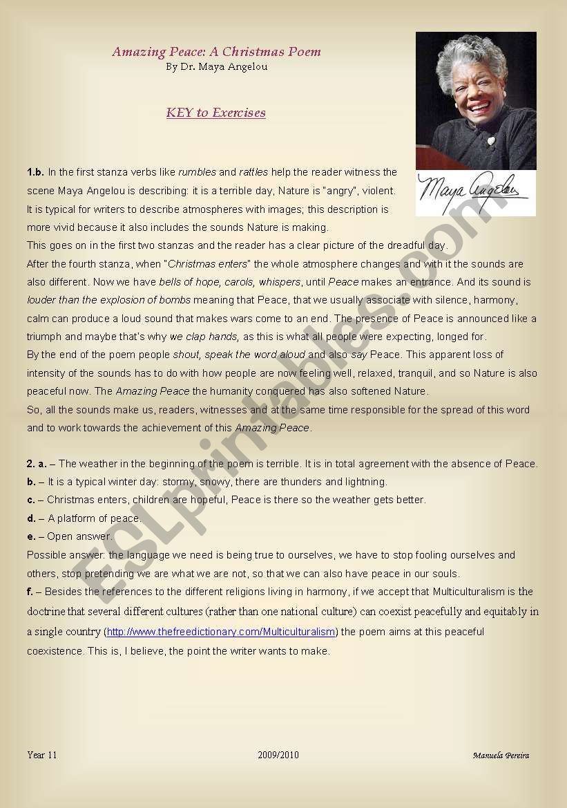 MAYA ANGELOUÂ´S AMAZING PEACE - Key 2 exercises