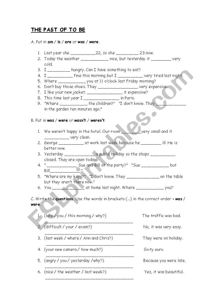 TO BE. PAST. worksheet