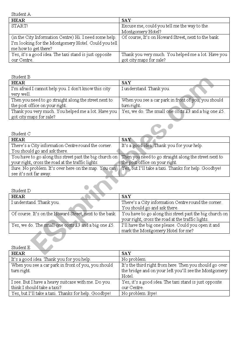 Giving Directions Dialogue worksheet