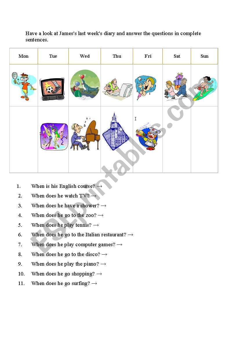 daily activities worksheet