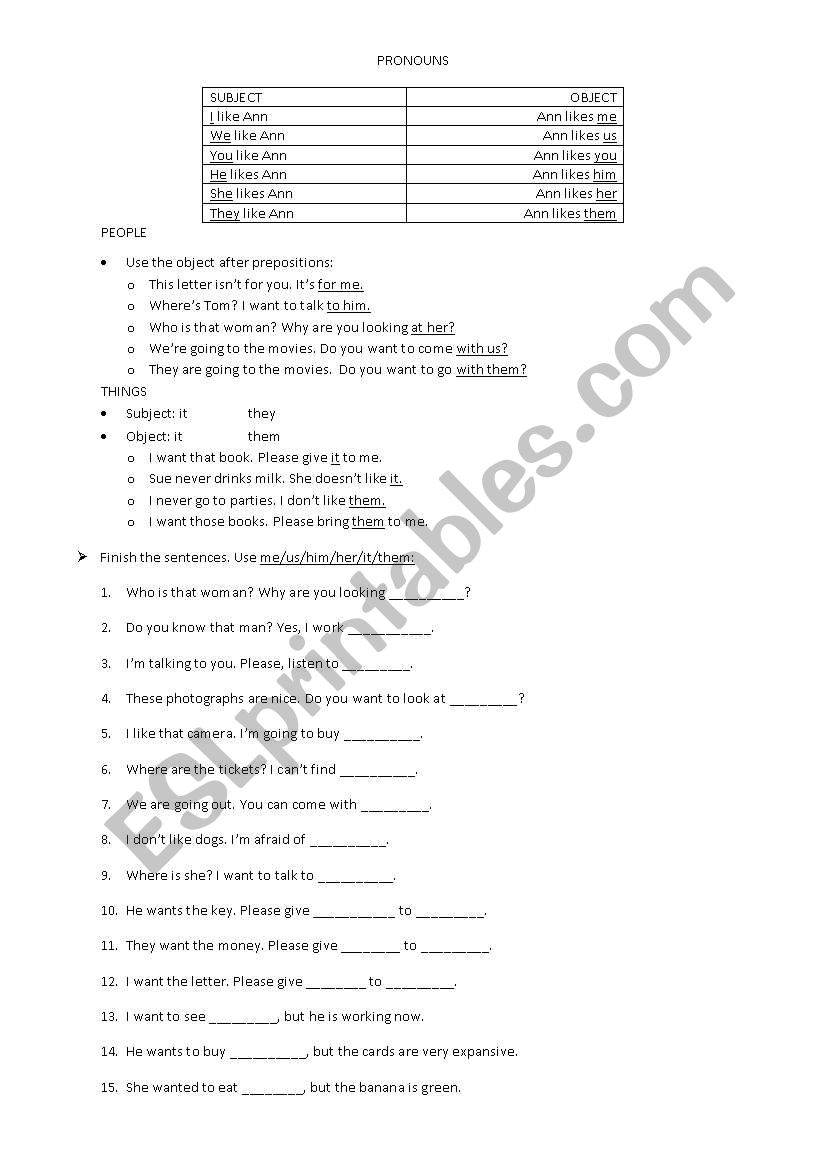 pronouns worksheet