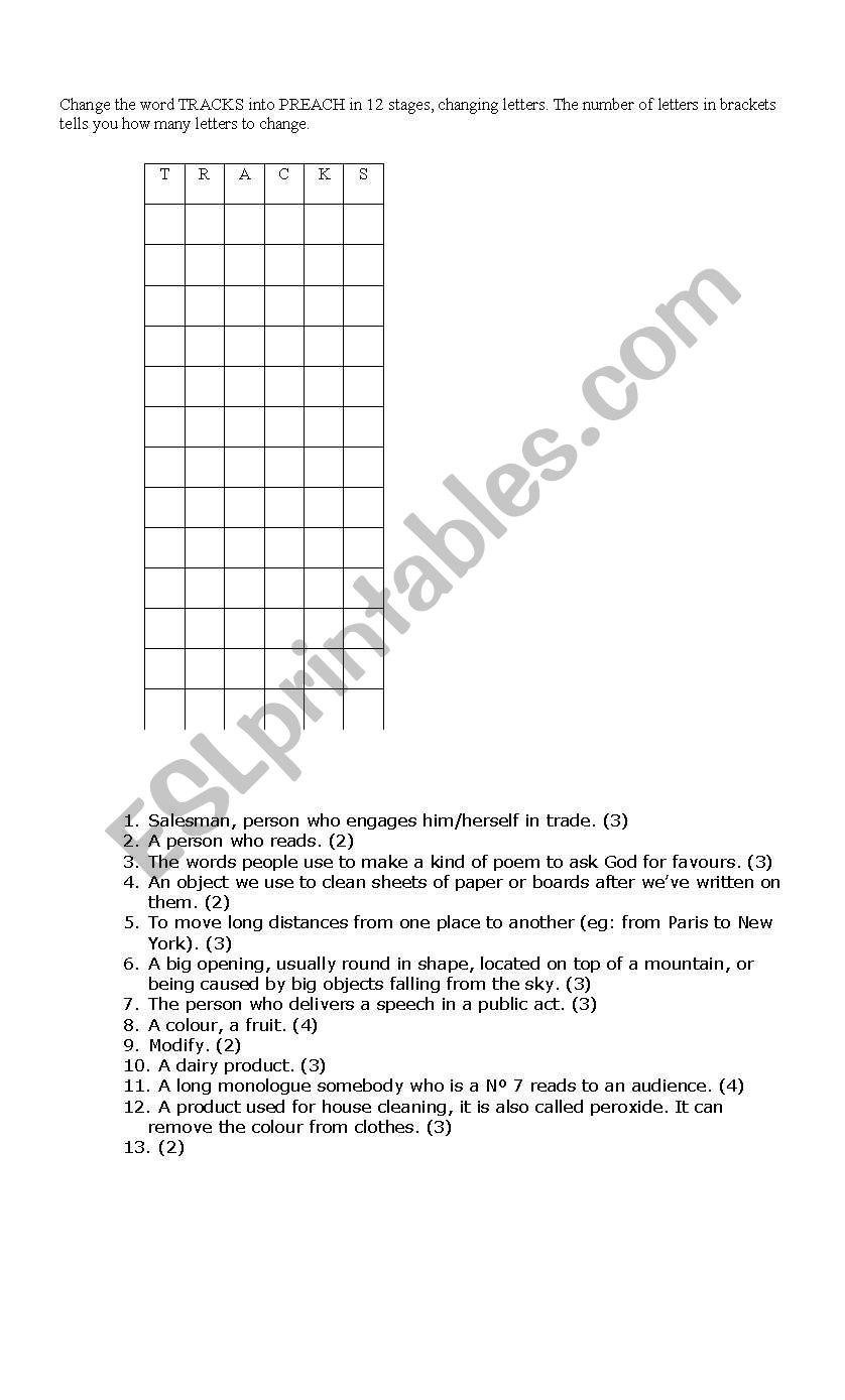 From Tracks to Preach worksheet