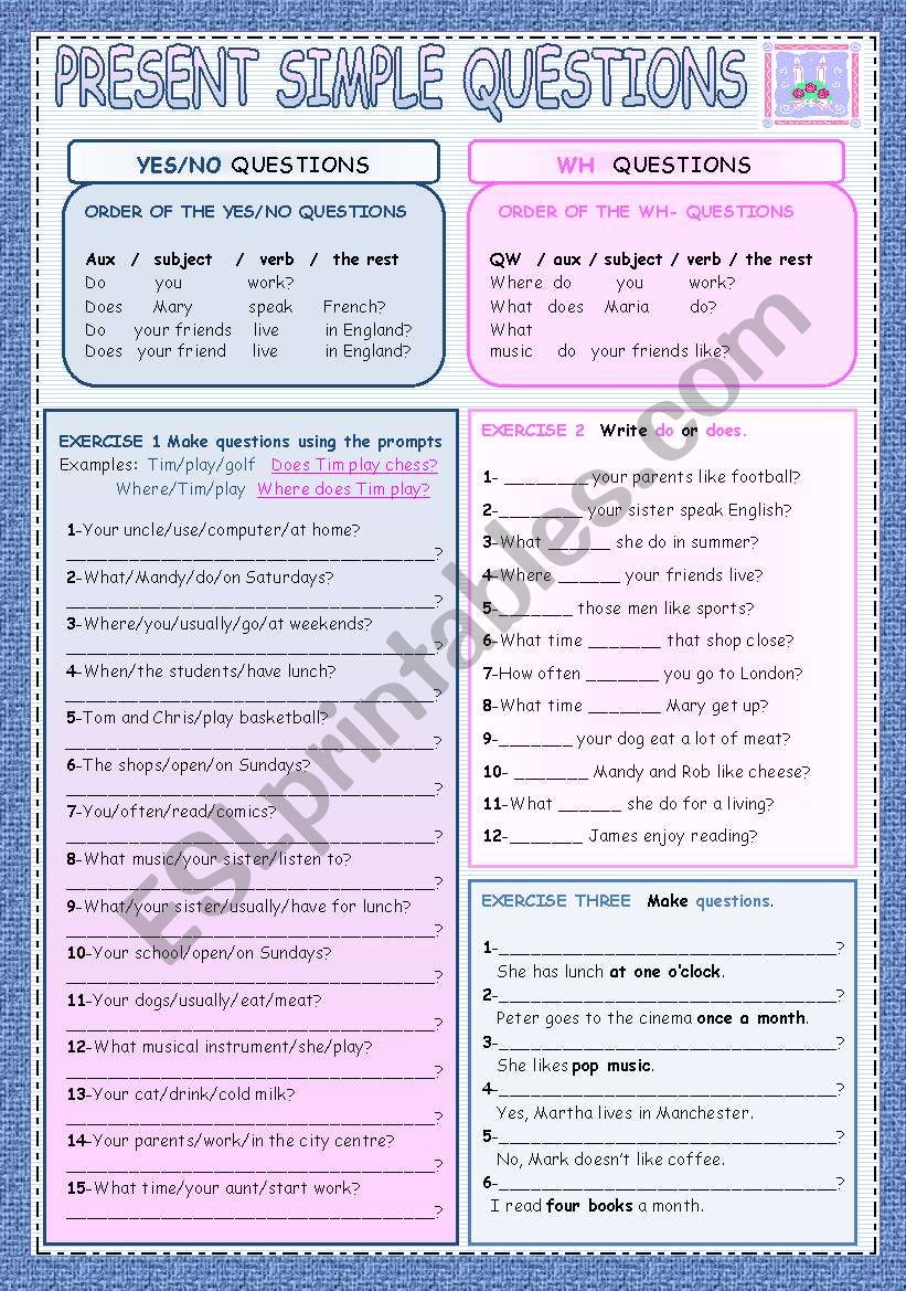 PRESENT SIMPLE QUESTIONS worksheet