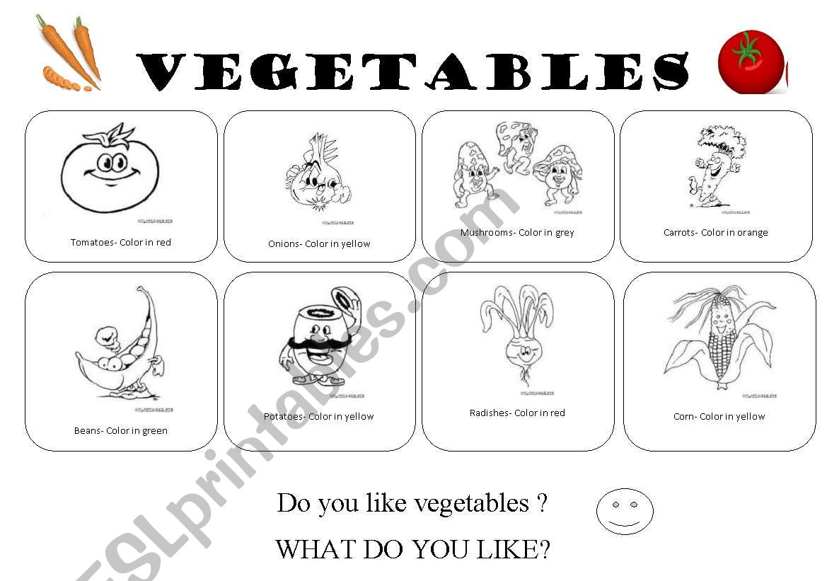 COLOR THE VEGETABLES worksheet