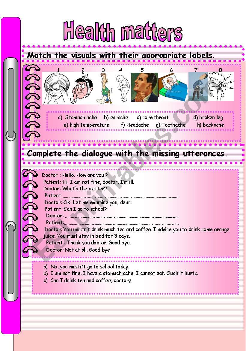 Health matters worksheet