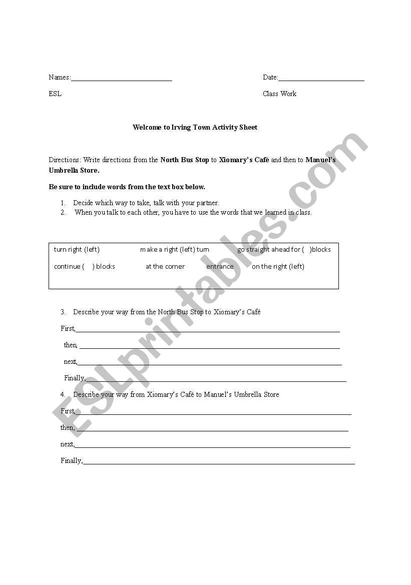 Telling direction worksheet