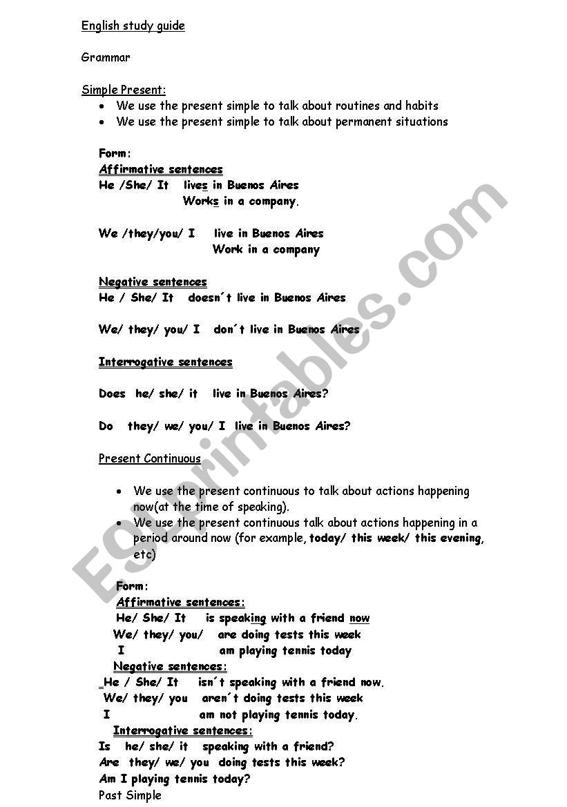 tense revision worksheet