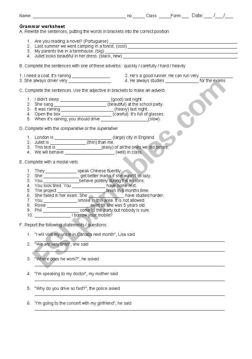 grammar worksheet