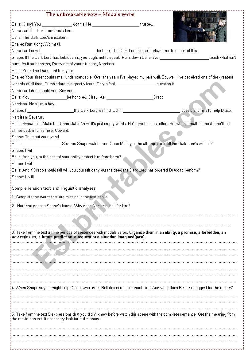 The unbreakable vow- Modals verbs