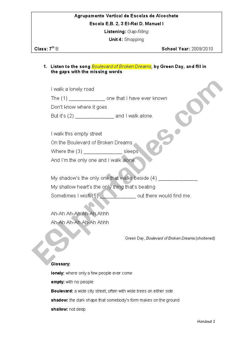 Listening comprehension worksheet