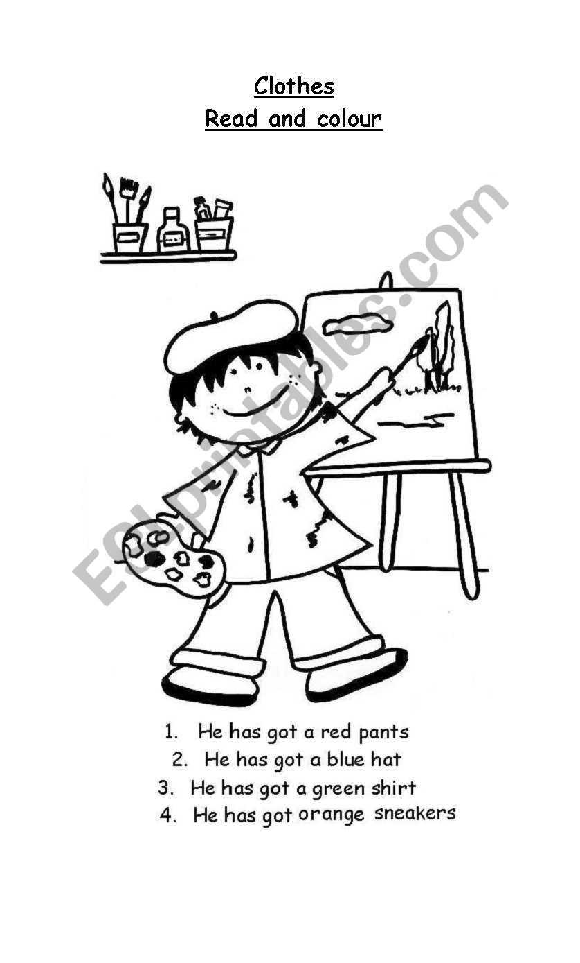 Clothes: read and colour!  worksheet