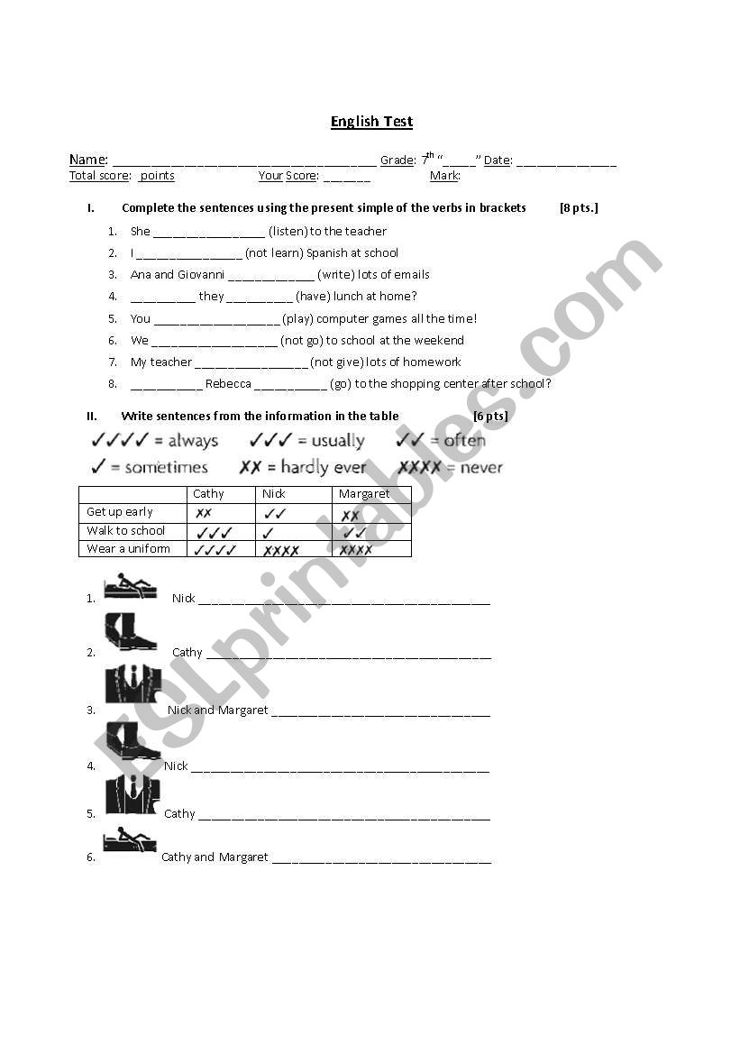 English Test worksheet