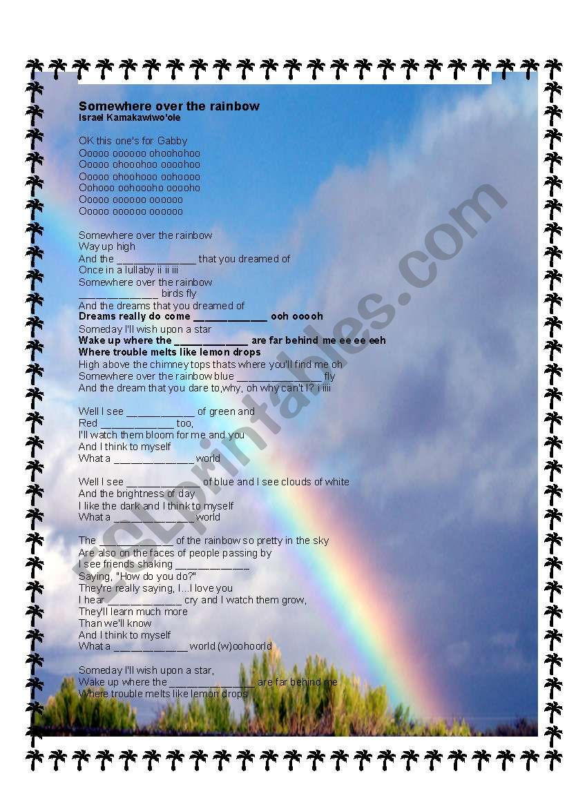 Somewhere over the rainbow worksheet