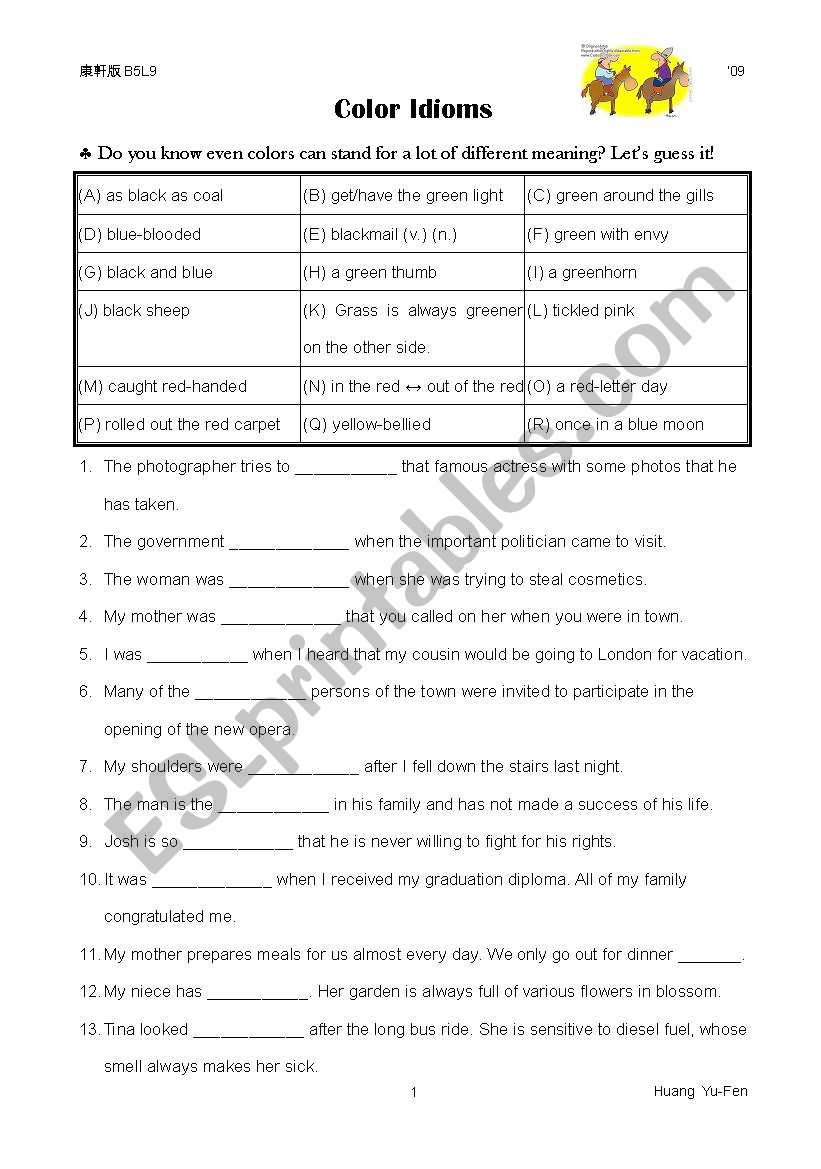 Color Idioms worksheet