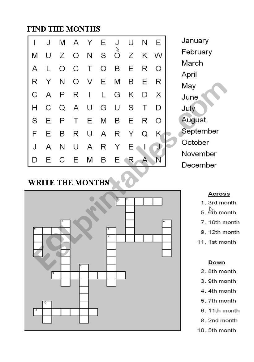 Months of the year puzzles worksheet