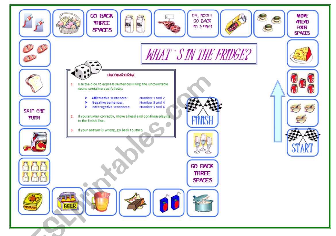 CONTAINERS FUN BOARDGAME - ESL worksheet by chrysty1477